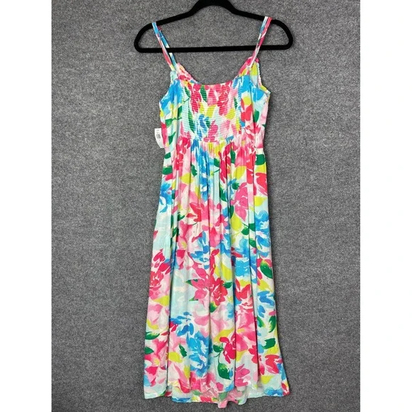 NEW Old Navy Midi Dress Womens Medium Multi Color New Floral Smocked Strappy - Picture 2 of 9